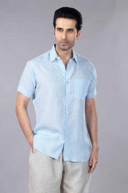 Buy_Gothilo_Blue Linen Iceberg Half Sleeves Shirt 