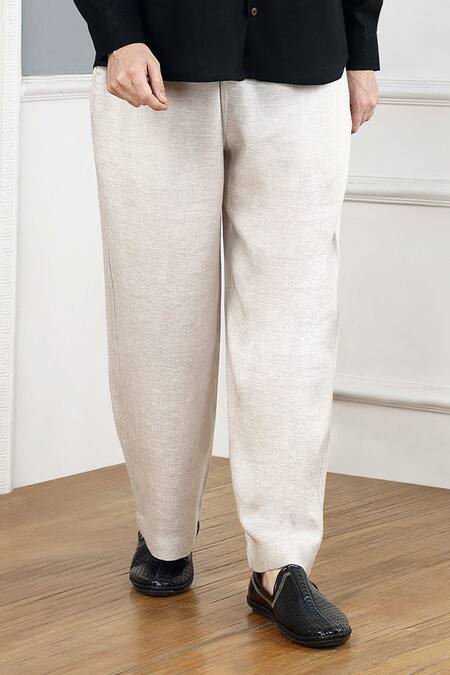 Shop_Gothilo_Black Linen Pitch Shirt And Natural Trouser Set _Online_at_Aza_Fashions