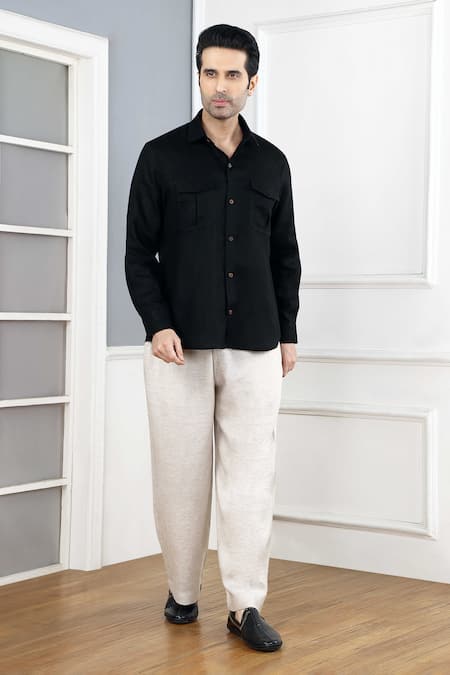 Buy_Gothilo_Black Linen Pitch Shirt And Natural Trouser Set 