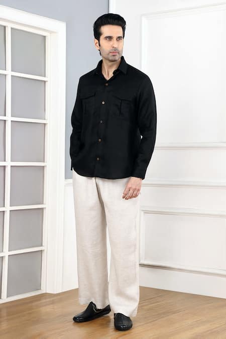Gothilo Pitch Black Linen Shirt & Natural Trouser Set 