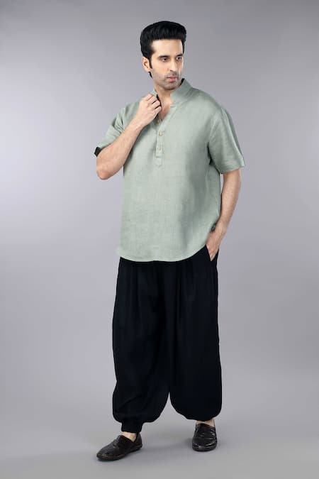 Gothilo Sage Green Linen Casual Shirt & Balloon Pant Set 