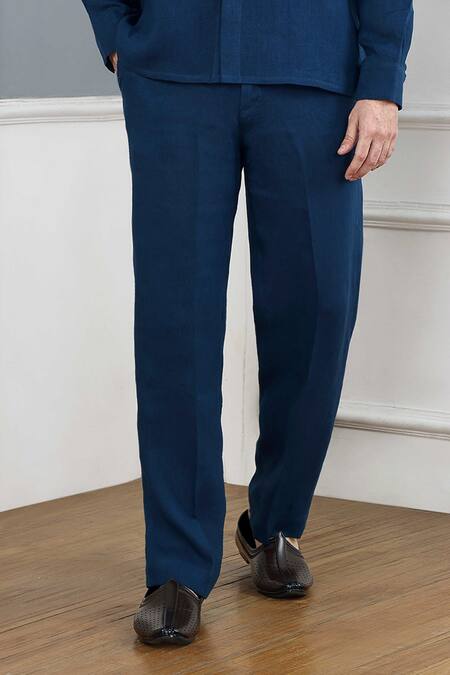 Gothilo_Blue Linen Indigo Shirt And Trouser Set _Online_at_Aza_Fashions