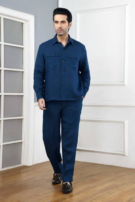 Buy_Gothilo_Blue Linen Indigo Shirt And Trouser Set _Online_at_Aza_Fashions