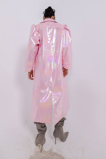 July Issue_Pink Faux Leather, Taffeta Square Neck, Metallic Long Jacket And Cut-out Dress _Online_at_Aza_Fashions