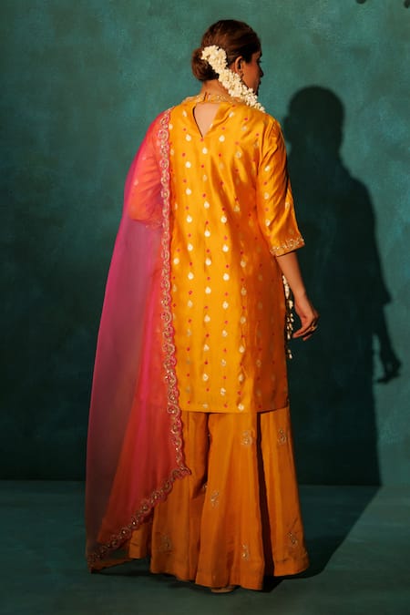 Shop Vinita Bhansali Orange , Organza Sequins, Mirrors, Embroidery Elegant Gharara Set at Aza Fashions Shop_Vinita Bhansali_Orange , Organza Sequins, Mirrors, Embroidery Elegant Gharara Set _at_Aza_Fashions