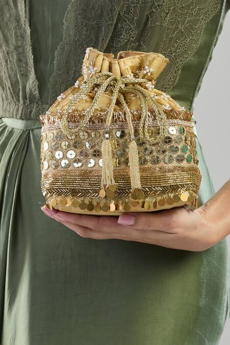 Shop_Aloha By PS_Gold Sequins, Beads Potli Bag_Online_at_Aza_Fashions