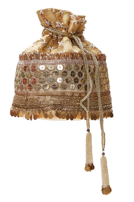 Buy_Aloha By PS_Gold Sequins, Beads Potli Bag