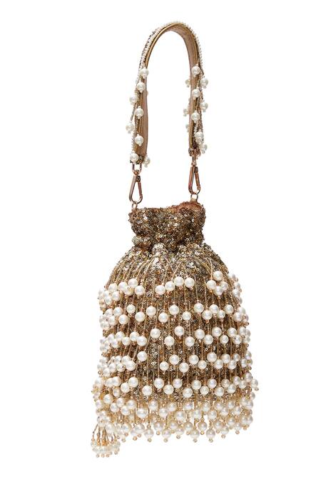 Aloha By PS_Gold Pearls, Sequins Embroidered Tasseled Potli_Online_at_Aza_Fashions