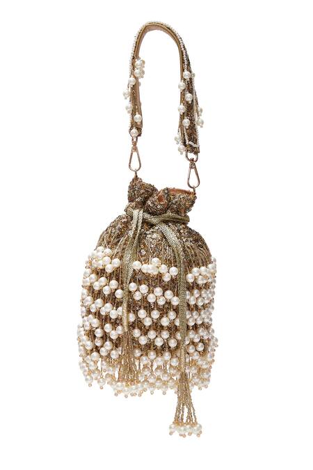 Buy_Aloha By PS_Gold Pearls, Sequins Embroidered Tasseled Potli_Online_at_Aza_Fashions
