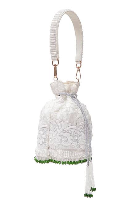 Aloha By PS_White Embroidery, Beads Potli Bag With Details_Online_at_Aza_Fashions