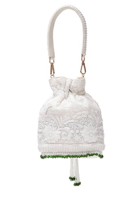 Buy_Aloha By PS_White Embroidery, Beads Potli Bag With Details_Online_at_Aza_Fashions
