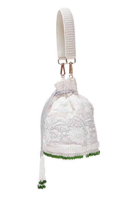 Shop_Aloha By PS_White Embroidery, Beads Potli Bag With Details_Online_at_Aza_Fashions