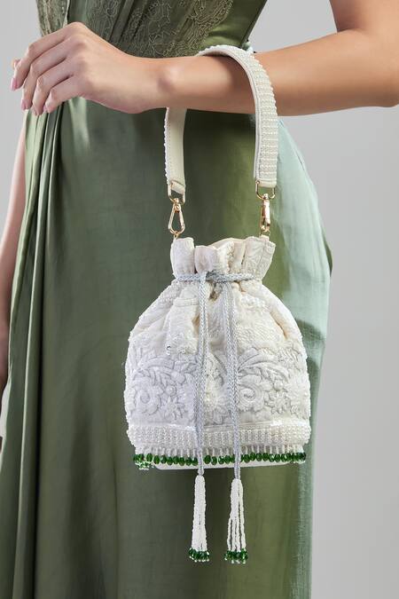 Buy_Aloha By PS_White Embroidery, Beads Potli Bag With Details