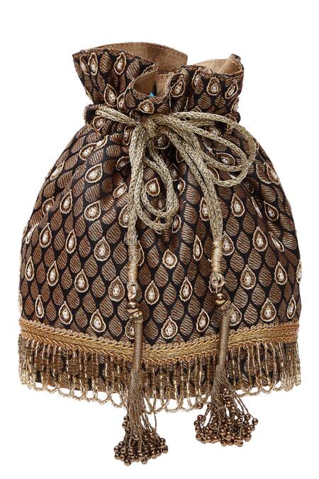 Buy_Aloha By PS_Black Embroidery, Beads Banarasi Potli Bag_Online_at_Aza_Fashions