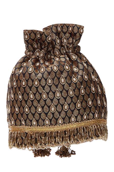 Buy_Aloha By PS_Black Embroidery, Beads Banarasi Potli Bag