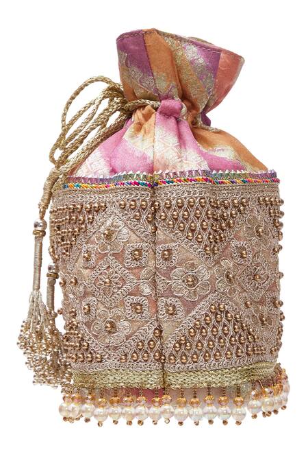Buy Aloha By PS Pink Embroidery, Beads Banarasi Potli Bag Online at Aza Fashions Buy_Aloha By PS_Pink Embroidery, Beads Banarasi Potli Bag_Online_at_Aza_Fashions