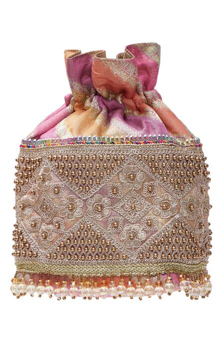 Buy Aloha By PS Pink Embroidery, Beads Banarasi Potli Bag Buy_Aloha By PS_Pink Embroidery, Beads Banarasi Potli Bag