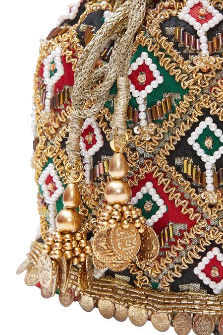 Buy_Aloha By PS_Multi Color Embroidery, Sequins Banarasi Hand Potli_Online_at_Aza_Fashions