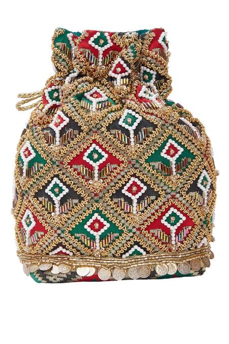 Shop_Aloha By PS_Multi Color Embroidery, Sequins Banarasi Hand Potli_Online_at_Aza_Fashions