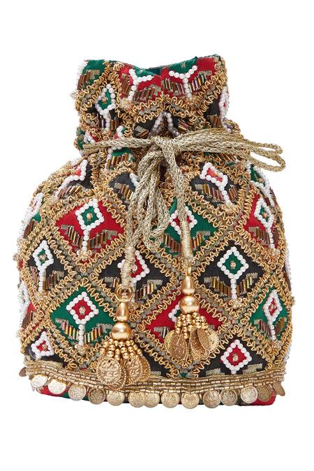 Aloha By PS_Multi Color Embroidery, Sequins Banarasi Hand Potli_at_Aza_Fashions