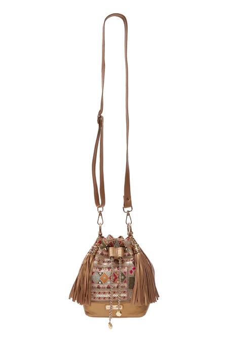 Aloha By PS_Multi Color Embroidery, Fringe Bucket Bag_Online_at_Aza_Fashions