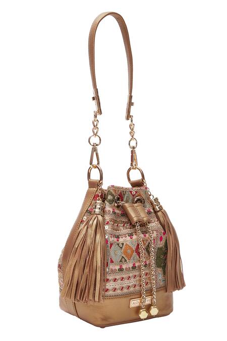 Buy_Aloha By PS_Multi Color Embroidery, Fringe Bucket Bag_Online_at_Aza_Fashions