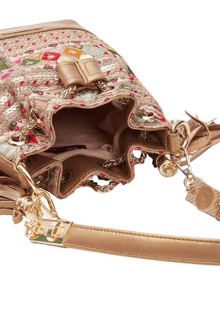 Buy_Aloha By PS_Multi Color Embroidery, Fringe Bucket Bag