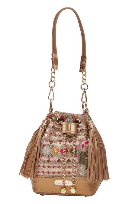 Shop_Aloha By PS_Multi Color Embroidery, Fringe Bucket Bag