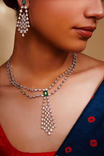 Buy Zevar By Geeta White Imitation Diamonds Contemporary Pendant Necklace Set Online at Aza Fashions Buy_Zevar By Geeta_White Imitation Diamonds Contemporary Pendant Necklace Set _Online_at_Aza_Fashions