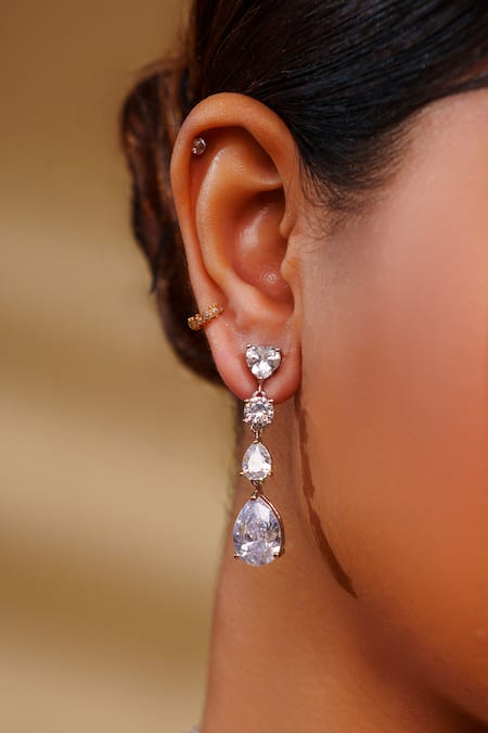 Zevar By Geeta_White Imitation Diamonds Pendant Necklace And Earring Set _Online_at_Aza_Fashions