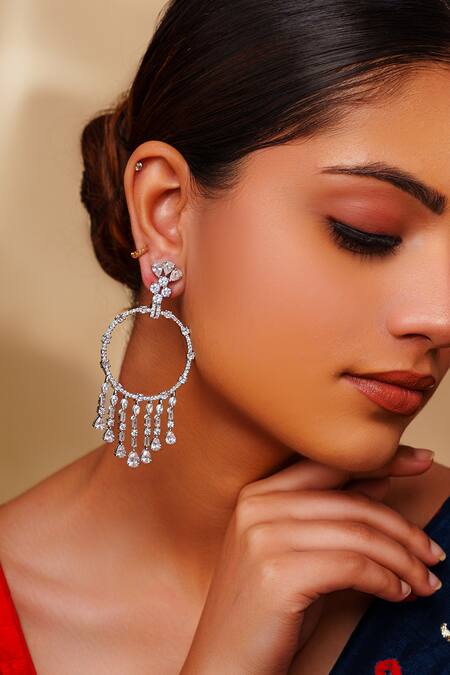 Buy_Zevar By Geeta_Silver Plated Imitation Diamonds Contemporary Chandbali Earrings _Online_at_Aza_Fashions