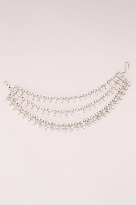 Shop Zevar By Geeta White Embellished Ear Chain at Aza Fashions Shop_Zevar By Geeta_White Embellished Ear Chain _at_Aza_Fashions