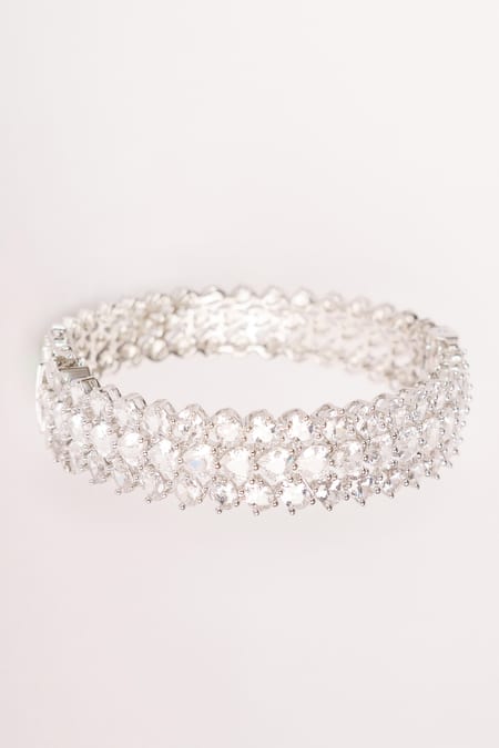 Zevar By Geeta_White Imitation Diamonds Embellished Kada _Online_at_Aza_Fashions