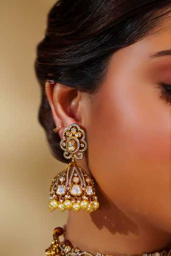 Zevar By Geeta_Gold Plated Diamonds, Pearls Kundan Necklace Set _Online_at_Aza_Fashions