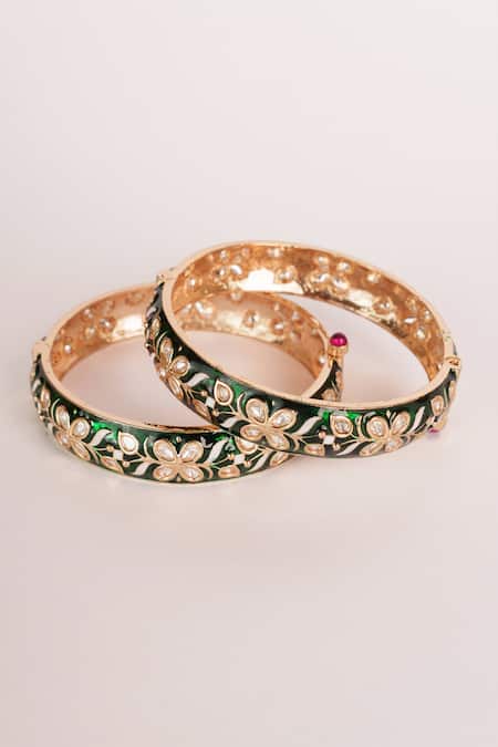 Zevar By Geeta Kundan Meenakari Gold Finish Bangles 