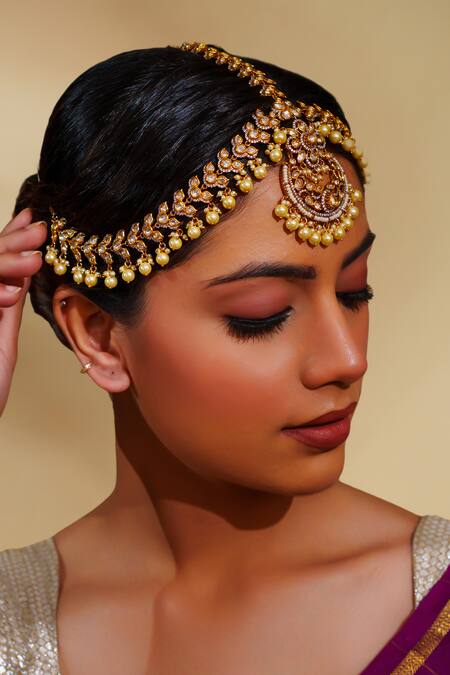 Zevar By Geeta Gold Plated Kundan Polki Mathapatti Online at Aza Fashions Zevar By Geeta_Gold Plated Kundan Polki Mathapatti _Online_at_Aza_Fashions