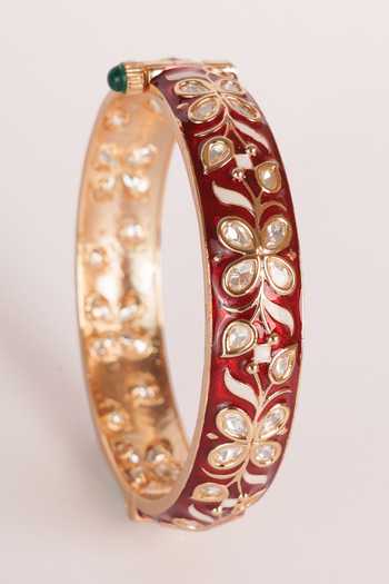 Zevar By Geeta_Gold Plated Finish Red Meenakari Bangles _Online_at_Aza_Fashions
