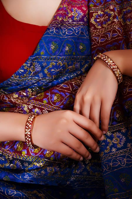 Zevar By Geeta Gold Finish Red Meenakari Bangles