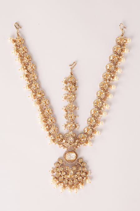 Shop Zevar By Geeta Gold Plated Kundan Polki Mathapatti at Aza Fashions Shop_Zevar By Geeta_Gold Plated Kundan Polki Mathapatti _at_Aza_Fashions