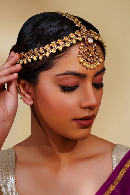 Zevar By Geeta Gold Plated Kundan Polki Mathapatti Online at Aza Fashions Zevar By Geeta_Gold Plated Kundan Polki Mathapatti _Online_at_Aza_Fashions