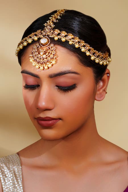 Zevar By Geeta Gold Plated Kundan Polki Mathapatti  