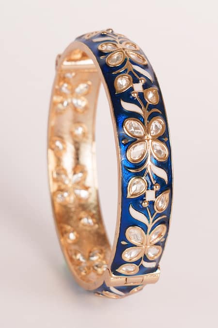 Zevar By Geeta_Blue Crystals Meenakari Kundan Bangles _Online_at_Aza_Fashions