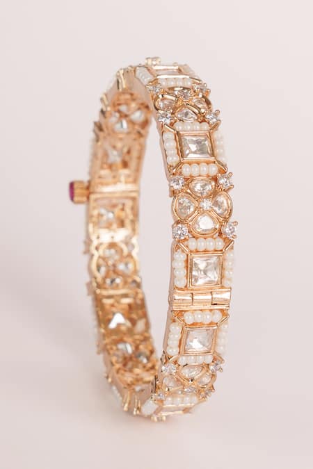 Zevar By Geeta_Gold Plated Imitation Diamonds Kundan Polki Finish Bangles _Online_at_Aza_Fashions