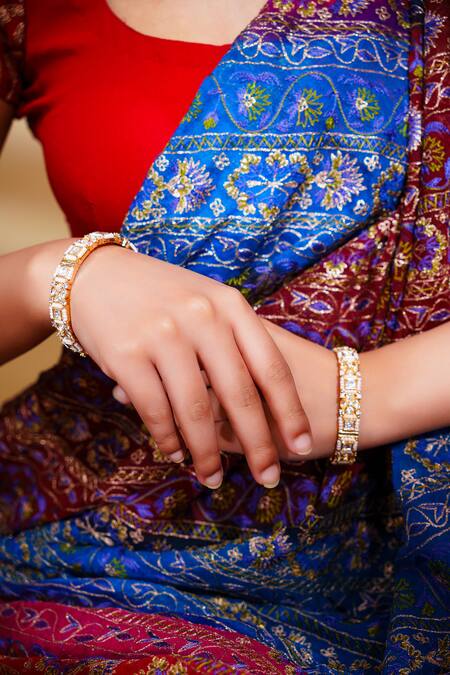 Buy_Zevar By Geeta_Gold Plated Imitation Diamonds Kundan Polki Finish Bangles _Online_at_Aza_Fashions