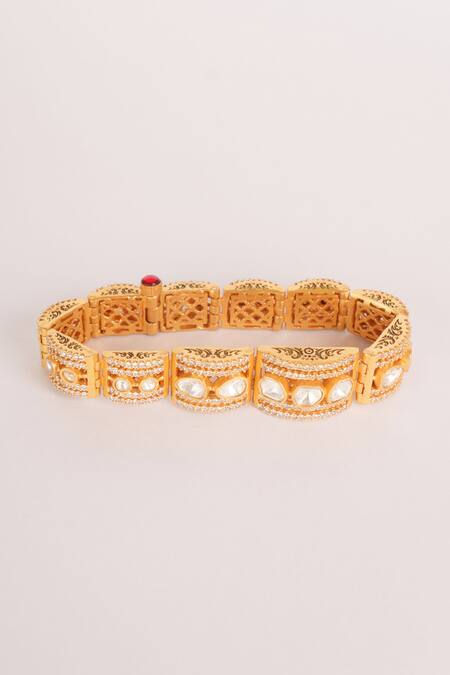 Zevar By Geeta Gold Plated Imitation Diamonds Moissanite Kada Bracelet Online at Aza Fashions Zevar By Geeta_Gold Plated Imitation Diamonds Moissanite Kada Bracelet _Online_at_Aza_Fashions