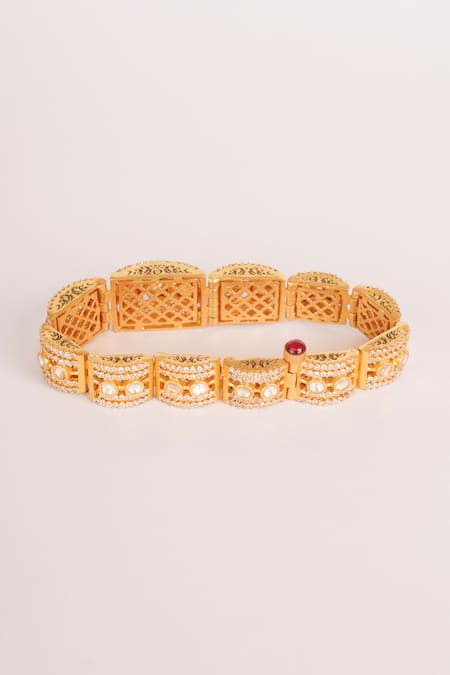 Shop Zevar By Geeta Gold Plated Imitation Diamonds Moissanite Kada Bracelet at Aza Fashions Shop_Zevar By Geeta_Gold Plated Imitation Diamonds Moissanite Kada Bracelet _at_Aza_Fashions