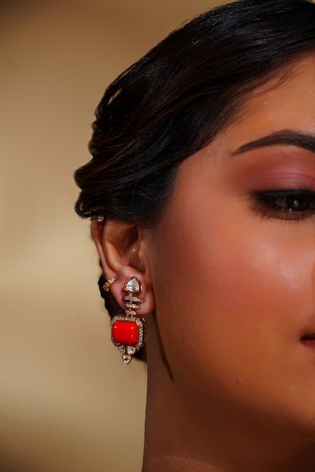 Buy_Zevar By Geeta_Orange Stones Two Enamel Necklace Set_Online_at_Aza_Fashions