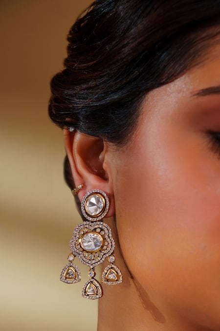 Zevar By Geeta_Gold Plated Two Tone Kundan Necklace Set _Online_at_Aza_Fashions