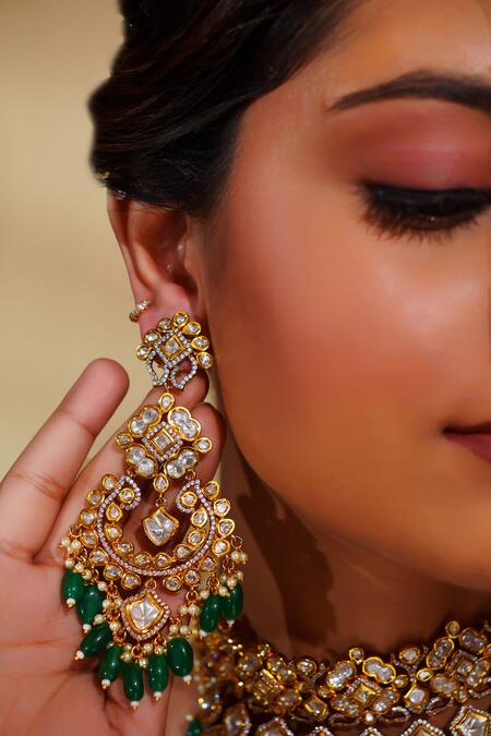 Zevar By Geeta_Gold Plated Diamonds, Stones Kundan Necklace Set With Maangtikka _Online_at_Aza_Fashions