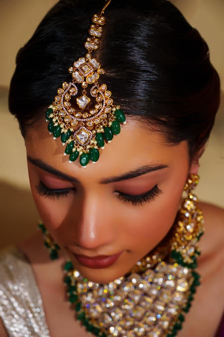 Buy_Zevar By Geeta_Gold Plated Diamonds, Stones Kundan Necklace Set With Maangtikka _Online_at_Aza_Fashions